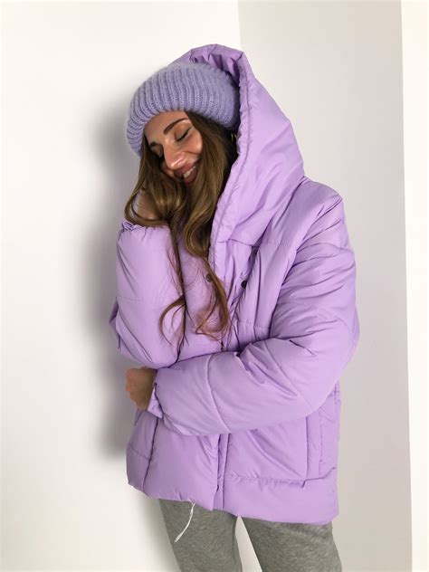 lavender puffer jacket.